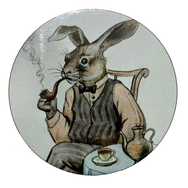 Магнит на банку табака - Чай у Кролика (круг)